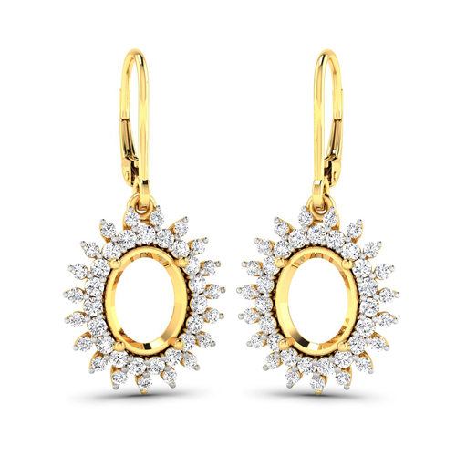 0.84 Carat Genuine White Diamond 14K Yellow Gold Semi Mount Earrings - holds 9x7mm Oval Gemstones
