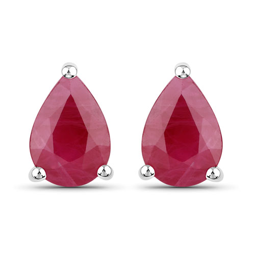 Earrings-1.60 Carat Genuine Ruby 10K White Gold Earrings