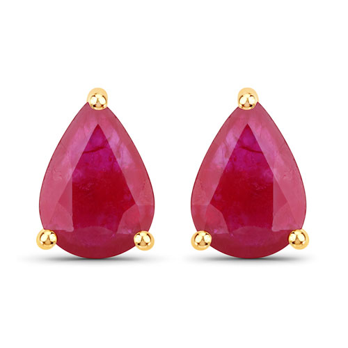 Earrings-1.60 Carat Genuine Ruby 10K Yellow Gold Earrings