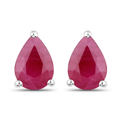 Earrings-1.60 Carat Genuine Ruby 14K White Gold Earrings