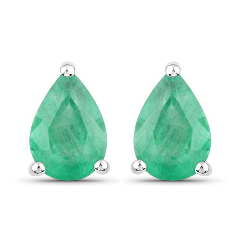 Emerald-1.30 Carat Genuine Zambian Emerald 10K White Gold Earrings