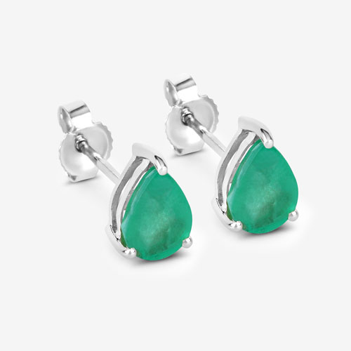 1.30 Carat Genuine Zambian Emerald 10K White Gold Earrings