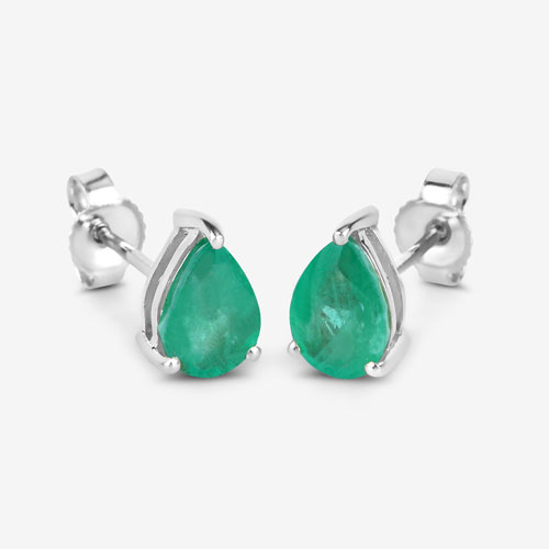 1.30 Carat Genuine Zambian Emerald 10K White Gold Earrings