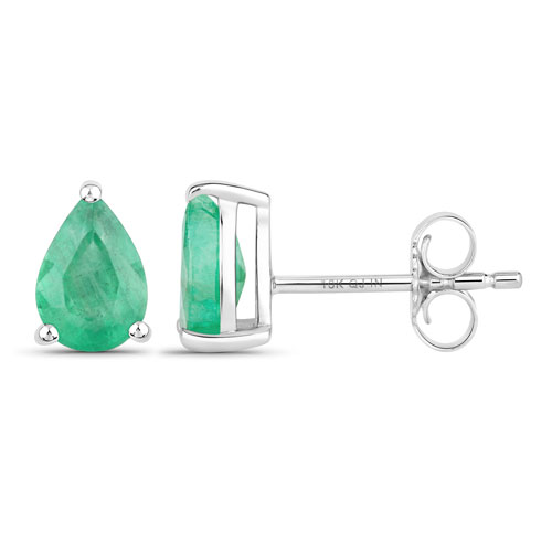 1.30 Carat Genuine Zambian Emerald 10K White Gold Earrings