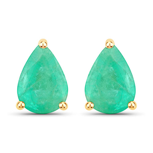 Emerald-1.30 Carat Genuine Zambian Emerald 10K Yellow Gold Earrings