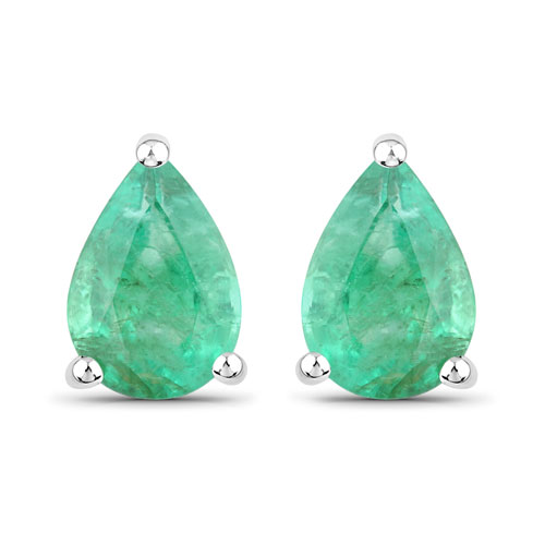 Emerald-1.30 Carat Genuine Zambian Emerald 14K White Gold Earrings