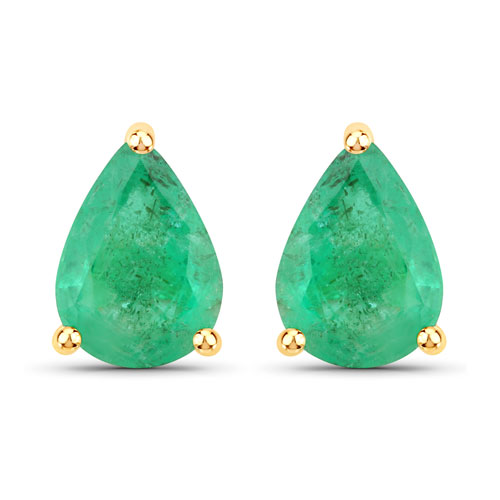 Emerald-1.30 Carat Genuine Zambian Emerald 14K Yellow Gold Earrings