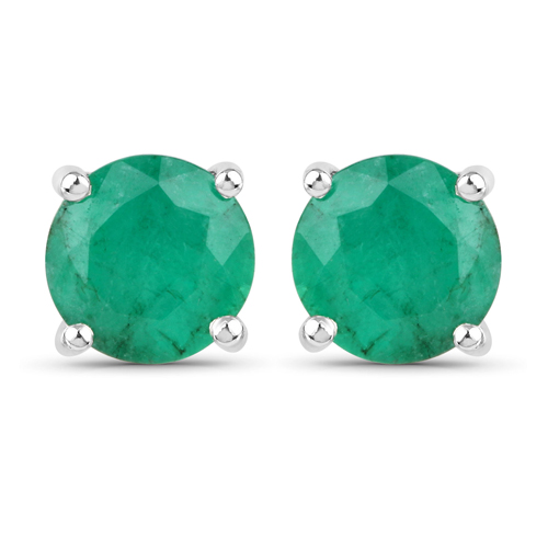 Emerald-1.50 Carat Genuine Zambian Emerald 14K White Gold Earrings