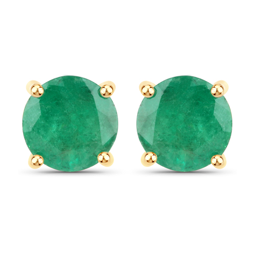 Emerald-1.50 Carat Genuine Zambian Emerald 14K Yellow Gold Earrings