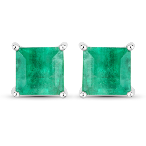 Emerald-0.90 Carat Genuine Zambian Emerald 14K White Gold Earrings