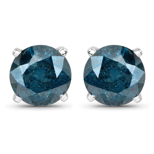 Earrings-2.21 Carat Genuine Blue Diamond 14K White Gold Earrings