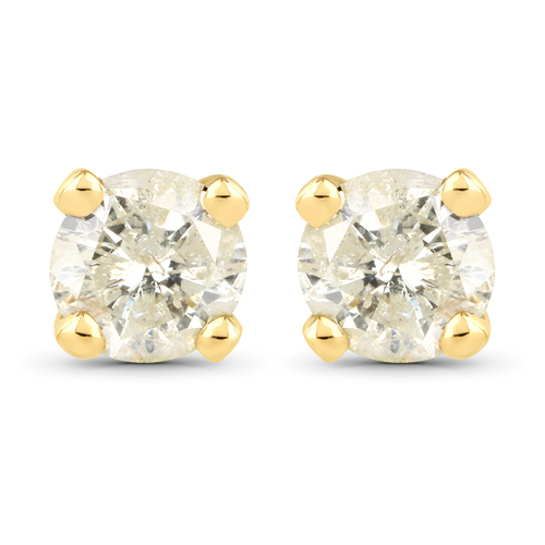 Earrings-0.99 Carat Genuine LB Diamond 14K Yellow Gold Earrings