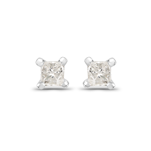 Earrings-0.10 Carat Genuine White Diamond 14K White Gold Earrings