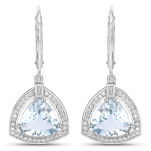 Earrings-6.14 Carat Genuine Aquamarine and White Diamond 14K White Gold Earrings