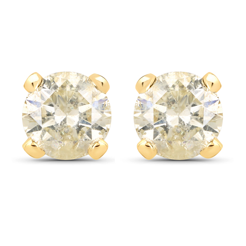 Earrings-0.98 Carat Genuine LB Diamond 14K Yellow Gold Earrings