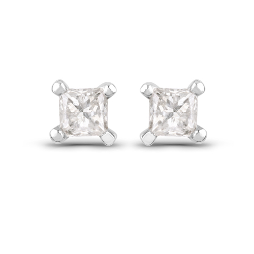 0.12 Carat Genuine White Diamond 14K White Gold Earrings
