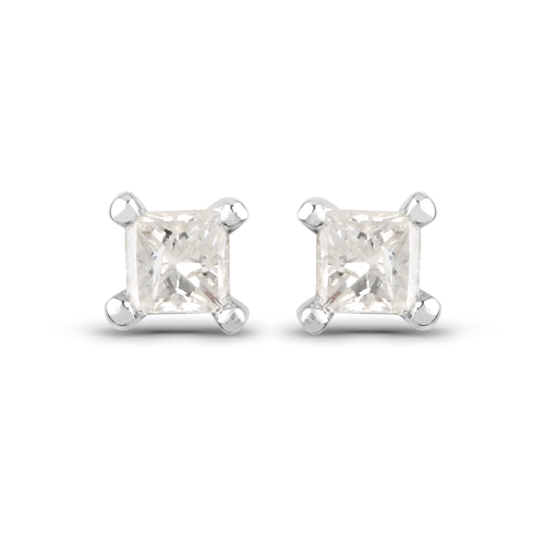 Earrings-0.11 Carat Genuine White Diamond 14K White Gold Earrings