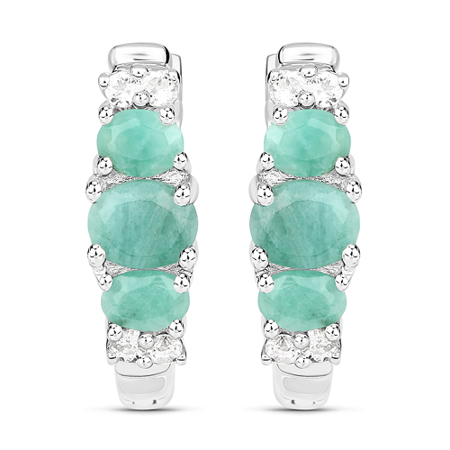 Emerald-1.30 Carat Genuine Emerald and White Topaz .925 Sterling Silver Earrings