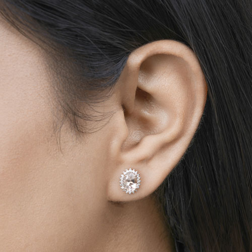 1.61 Carat Genuine Morganite and White Diamond 14K Rose Gold Earrings