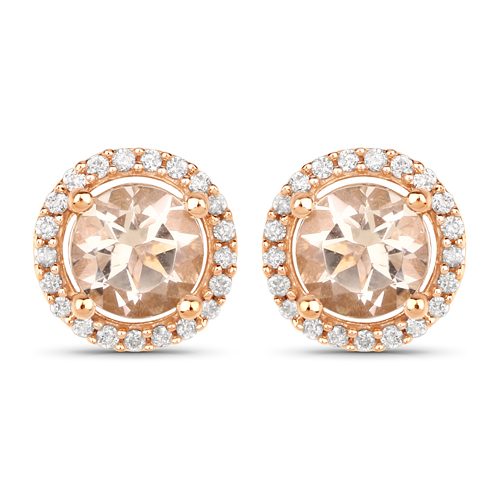 Earrings-0.95 Carat Genuine Morganite and White Diamond 14K Rose Gold Earrings