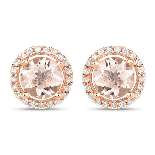 Earrings-0.92 Carat Genuine Morganite And White Diamond 10K Rose Gold Earrings