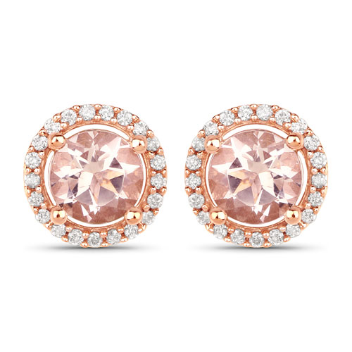 Earrings-0.93 Carat Genuine Morganite and White Diamond 14K Rose Gold Earrings