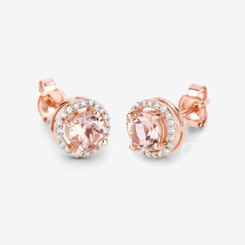 0.93 Carat Genuine Morganite and White Diamond 14K Rose Gold Earrings