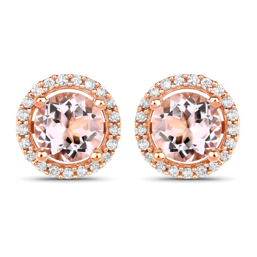 Earrings-0.93 Carat Genuine Morganite and White Diamond 14K Rose Gold Earrings