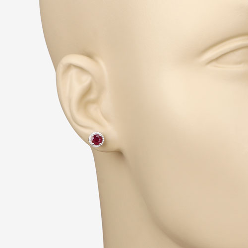 1.50 Carat Genuine Ruby and White Diamond 14K White Gold Earrings