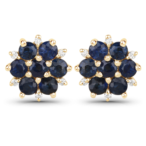 Earrings-0.59 Carat Genuine Blue Sapphire and White Diamond 10K Yellow Gold Earrings