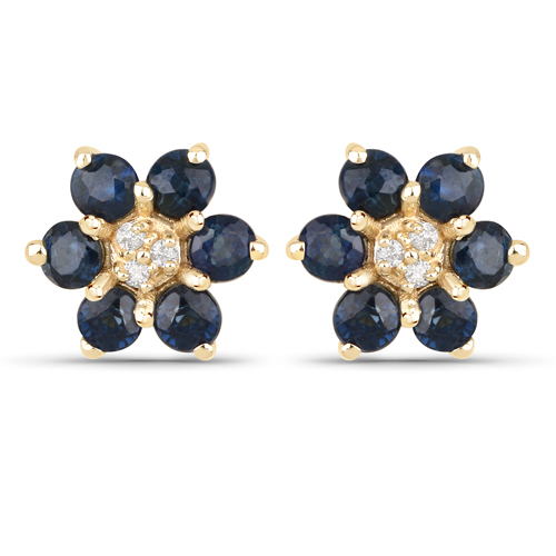 Earrings-0.50 Carat Genuine Blue Sapphire and White Diamond 10K Yellow Gold Earrings