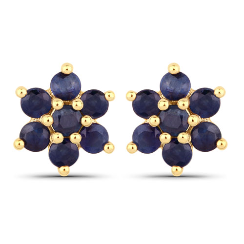 Earrings-0.84 Carat Genuine Blue Sapphire 10K Yellow Gold Earrings