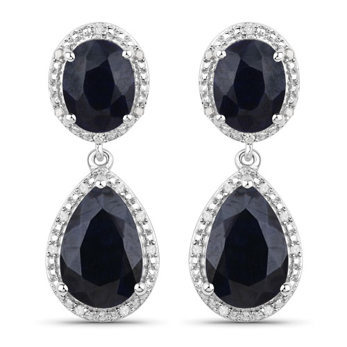 Earrings-13.35 Carat Dyed Sapphire and White Diamond .925 Sterling Silver Earrings