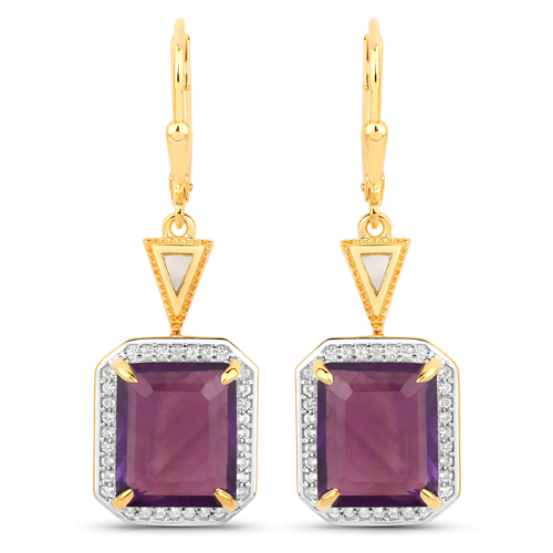 Amethyst-7.62 Carat Genuine Amethyst, Mother Of Pearl and White Topaz .925 Sterling Silver Earrings