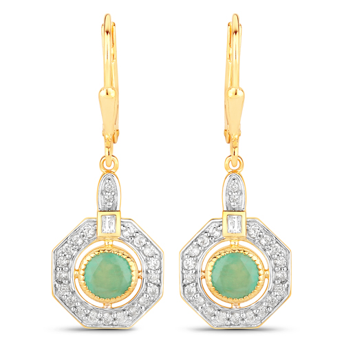 Emerald-1.54 Carat Genuine Emerald and White Zircon .925 Sterling Silver Earrings