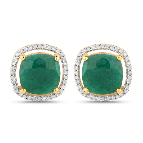 Emerald-4.40 Carat Dyed Emerald and White Diamond .925 Sterling Silver Earrings