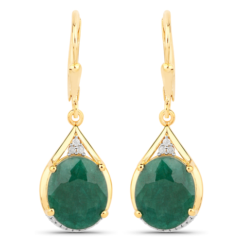 Emerald-7.90 Carat Dyed Emerald and White Diamond .925 Sterling Silver Earrings
