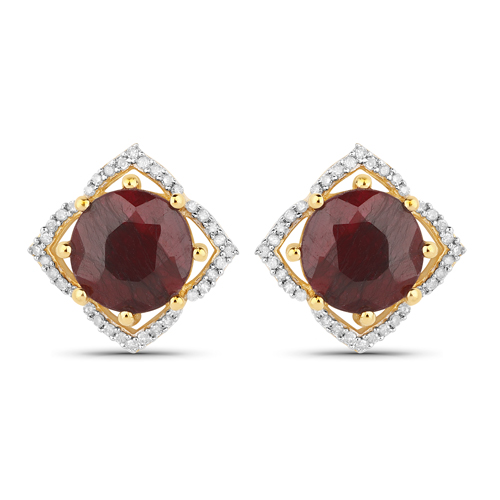 Earrings-5.20 Carat Dyed Ruby and White Diamond .925 Sterling Silver Earrings