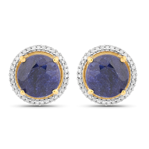Earrings-5.20 Carat Dyed Sapphire and White Diamond .925 Sterling Silver Earrings
