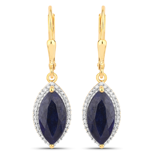 Earrings-4.39 Carat Dyed Sapphire and White Diamond .925 Sterling Silver Earrings