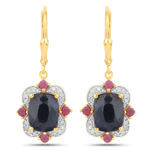 Earrings-6.59 Carat Dyed Sapphire, Ruby and White Diamond .925 Sterling Silver Earrings
