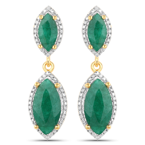 Emerald-4.21 Carat Dyed Emerald and White Diamond .925 Sterling Silver Earrings