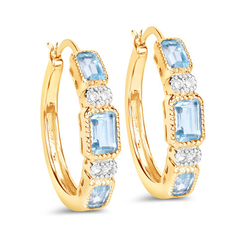 Earrings-2.66 Carat Genuine Blue Topaz and White Topaz .925 Sterling Silver Earrings