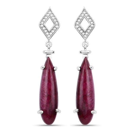 Earrings-23.25 Carat Dyed Ruby and White Topaz .925 Sterling Silver Earrings