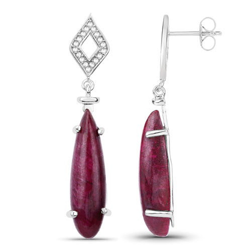 23.25 Carat Dyed Ruby and White Topaz .925 Sterling Silver Earrings