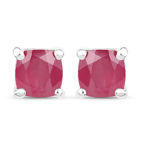 3.60 Carat Emerald, Glass Filled Ruby and Glass Filled Sapphire .925 Sterling Silver Earrings