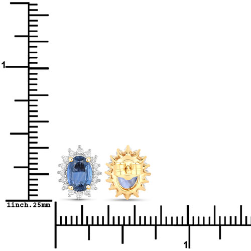 2.22 Carat Genuine Blue Sapphire and White Diamond 14K Yellow Gold Earrings
