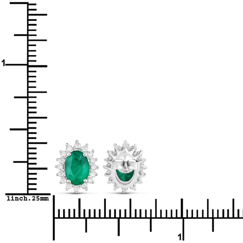 1.76 Carat Genuine Zambian Emerald and White Diamond 14K White Gold Earrings