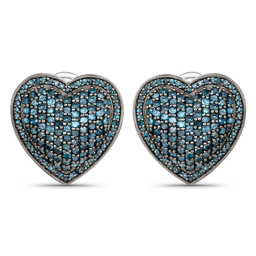 Earrings-2.36 Carat Genuine Blue Diamond .925 Sterling Silver Earrings