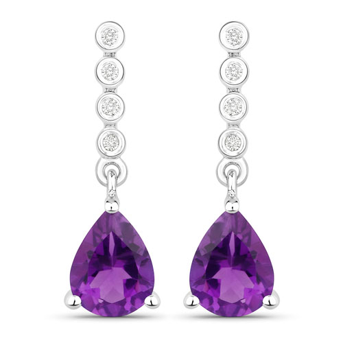 Amethyst-2.06 Carat Genuine Amethyst and Lab Grown Diamond .925 Sterling Silver Earrings
